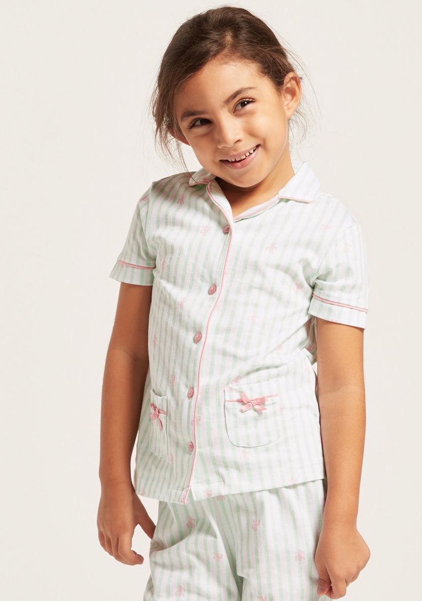 Juniors Striped Short Sleeves Sleepshirt and Pyjama Set-Pyjama Sets-image-2