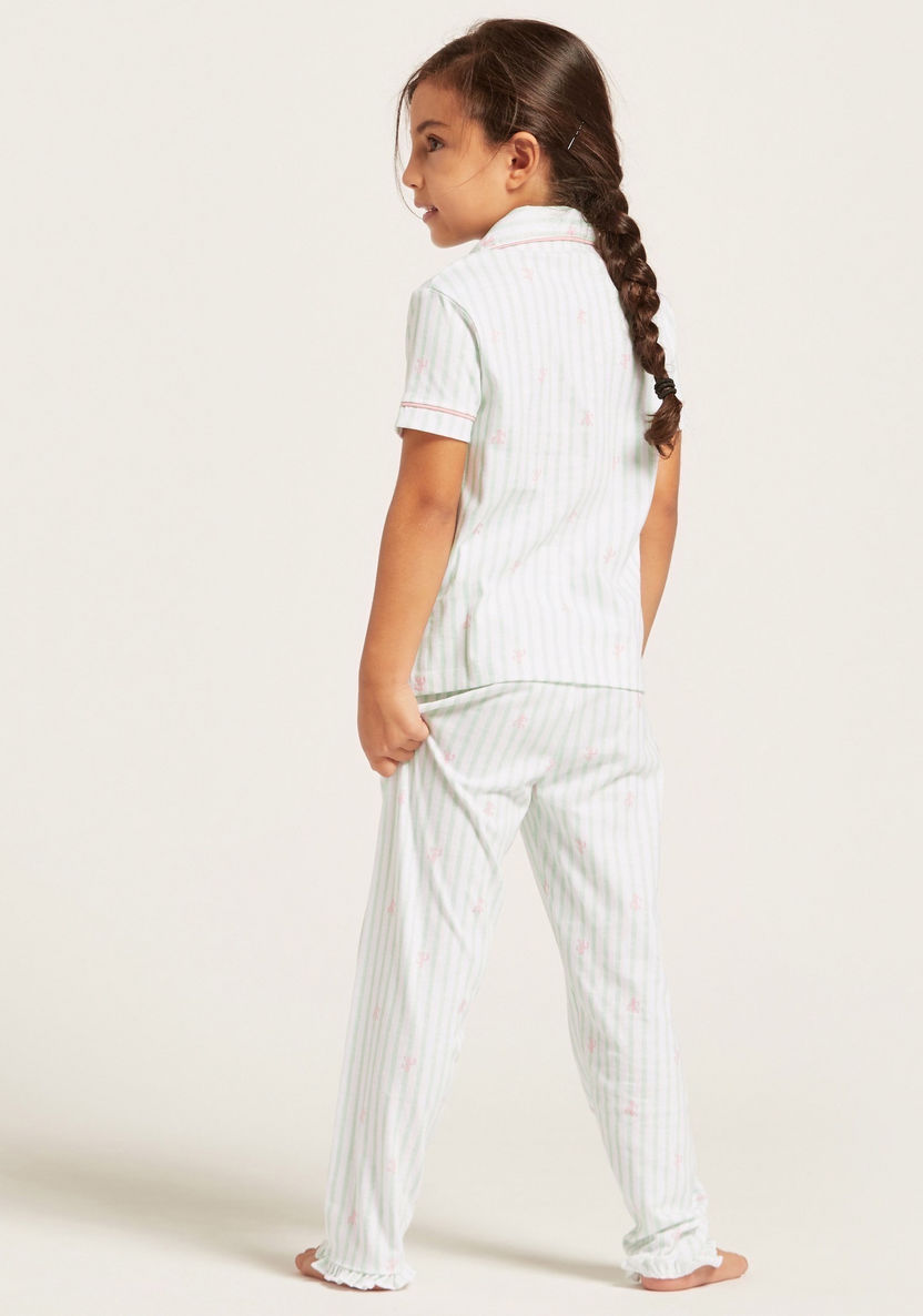 Juniors Striped Short Sleeves Sleepshirt and Pyjama Set-Pyjama Sets-image-3