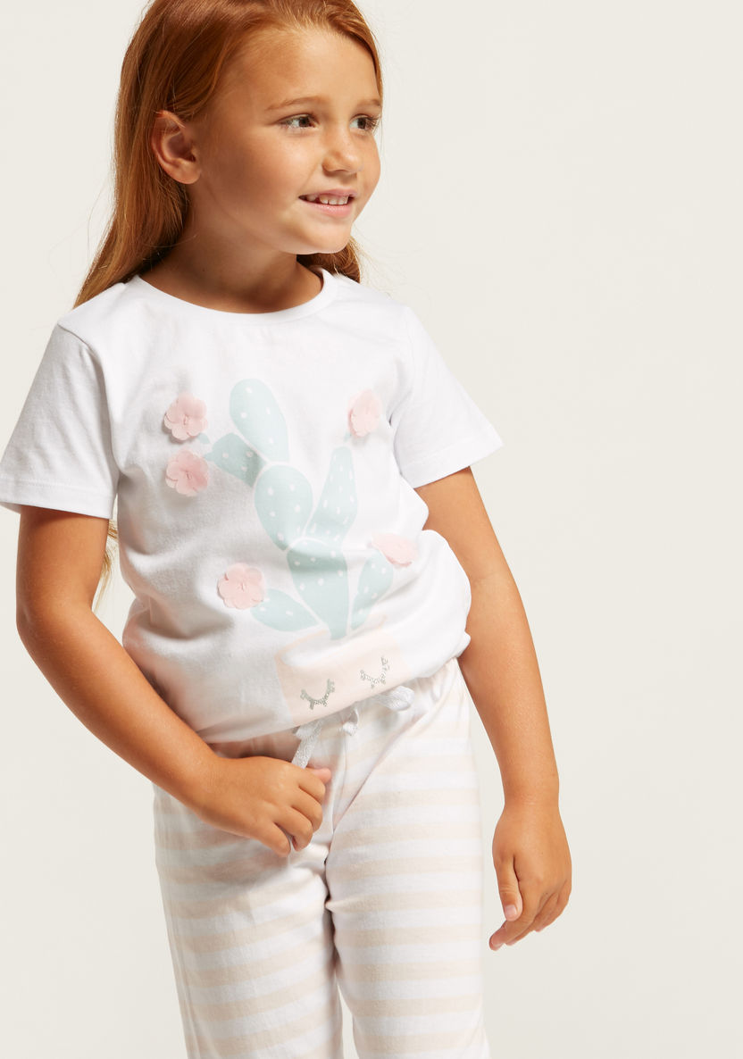 Juniors Printed T-shirt and Striped Pyjama Set-Pyjama Sets-image-1