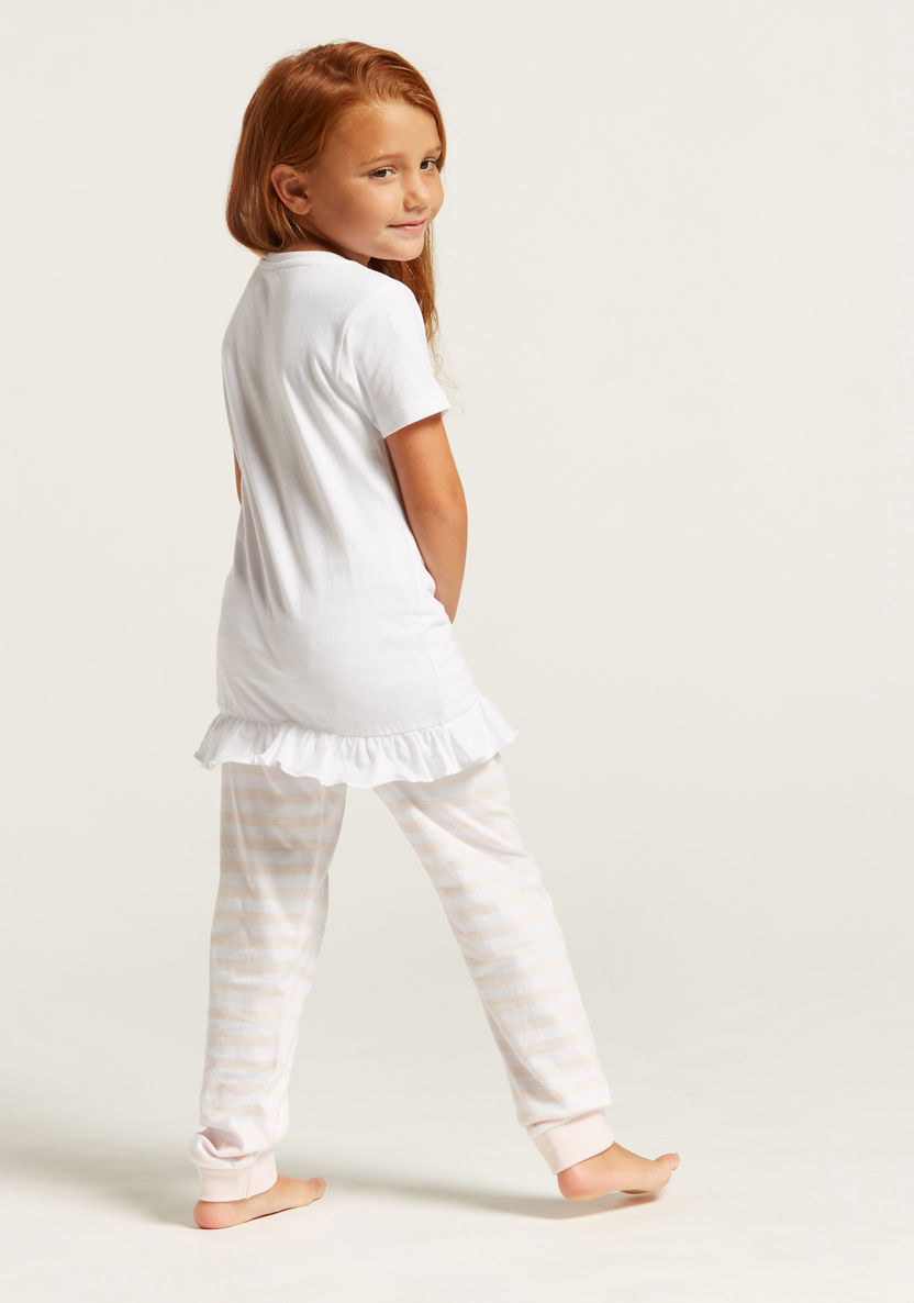 Juniors Printed T-shirt and Striped Pyjama Set-Pyjama Sets-image-4