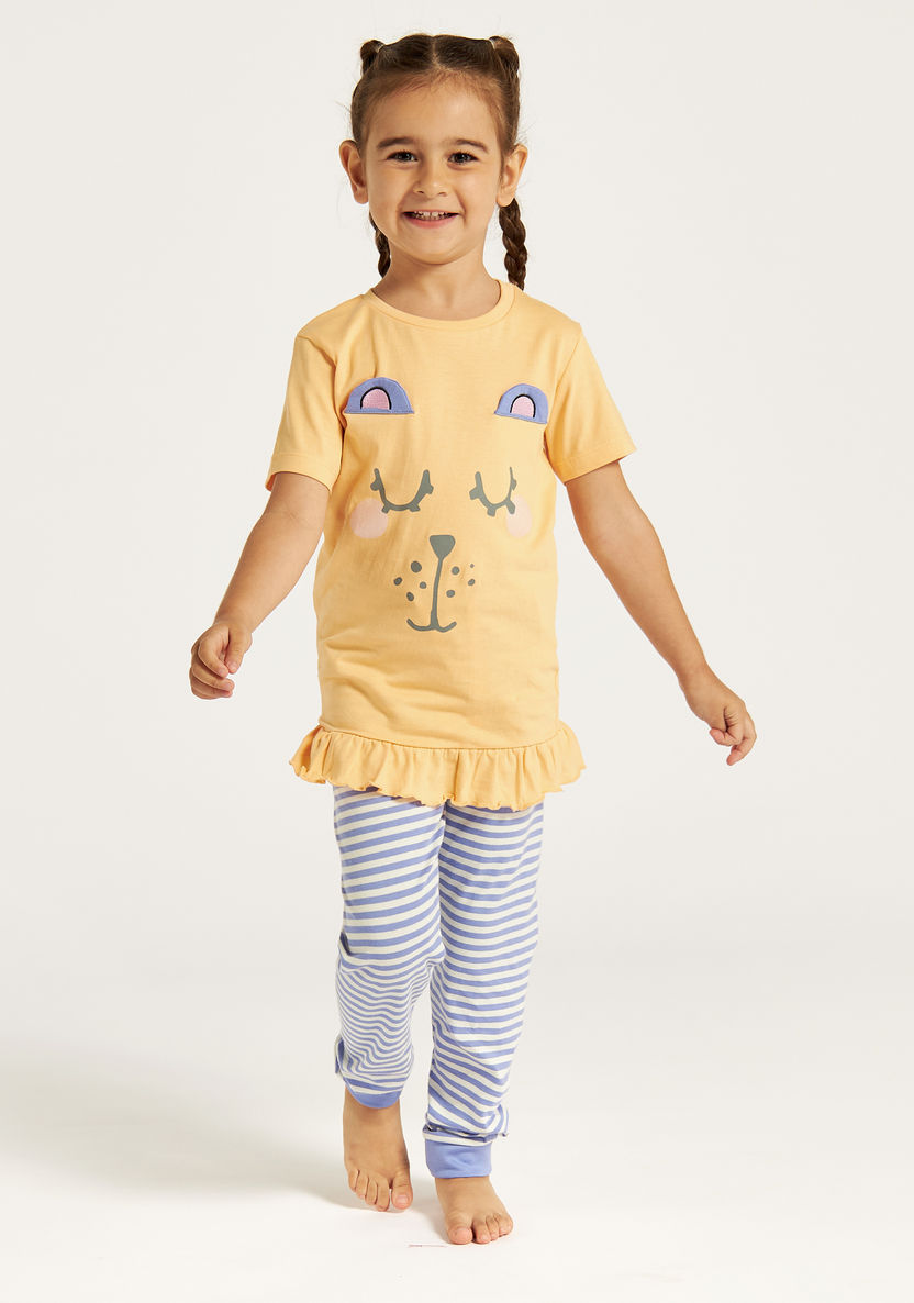 Juniors Printed T-shirt and Striped Pyjama Set-Pyjama Sets-image-3