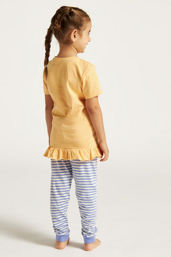 Juniors Printed T-shirt and Striped Pyjama Set