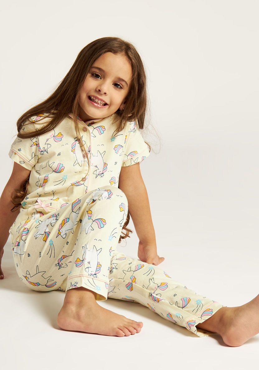 Juniors Unicorn Print Shirt and Full Length Pyjama Set-Nightwear-image-0