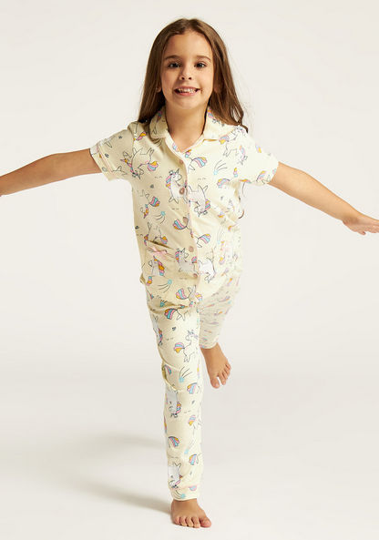 Juniors Unicorn Print Shirt and Full Length Pyjama Set