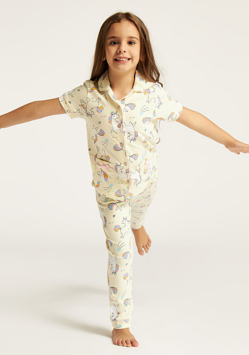 Juniors Unicorn Print Shirt and Full Length Pyjama Set-Nightwear-image-1