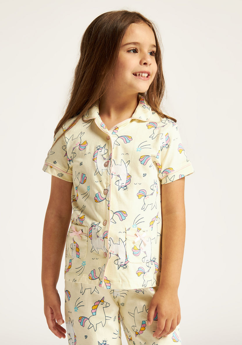 Juniors Unicorn Print Shirt and Full Length Pyjama Set-Nightwear-image-2