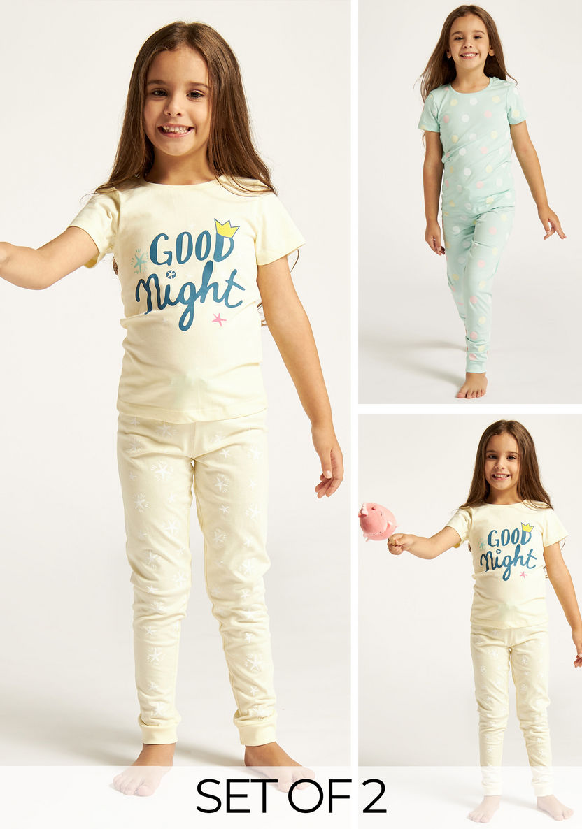 Juniors Printed Short Sleeve T-shirt and Pyjamas - Set of 2-Nightwear-image-0