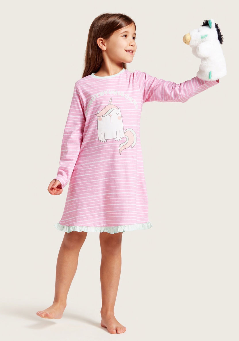 Juniors Graphic Print Sleep Dress with Long Sleeves - Set of 2-Nightwear-image-0