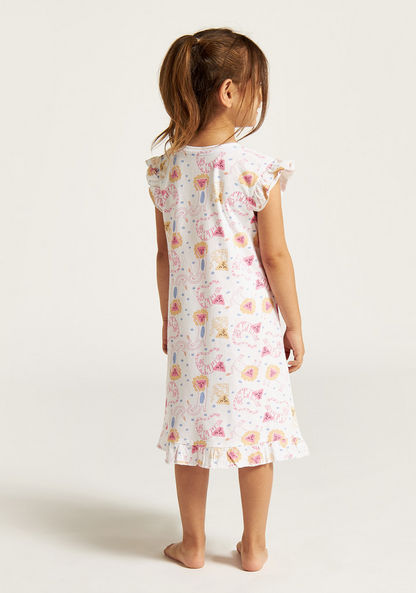 Juniors Printed Round Neck Nightdress with Ruffled Sleeves - Set of 2