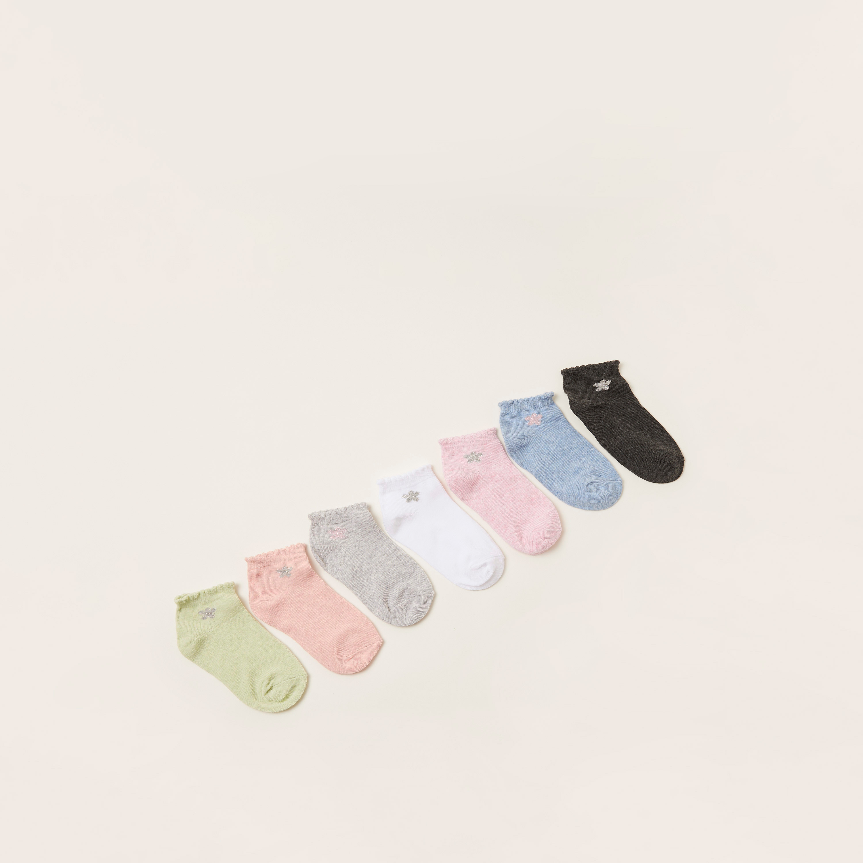 Juniors Ankle Length Socks with Glitter Detail - Set of 7-girls-clothing-multipacks-image-1