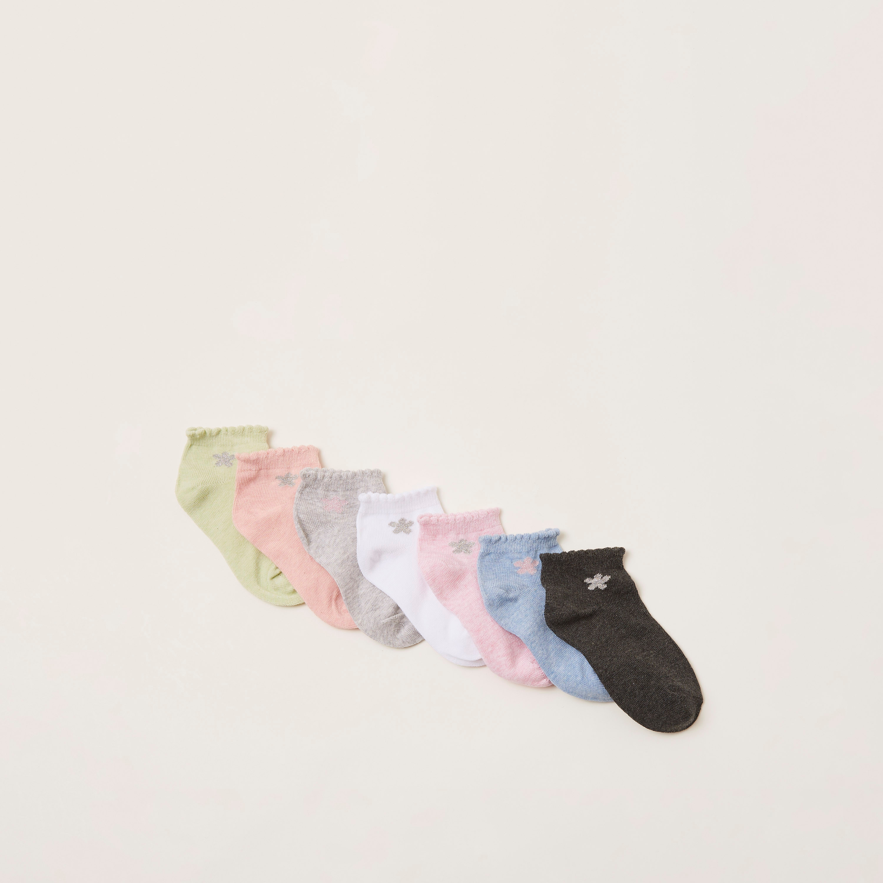Juniors Ankle Length Socks with Glitter Detail - Set of 7-girls-clothing-multipacks-image-2
