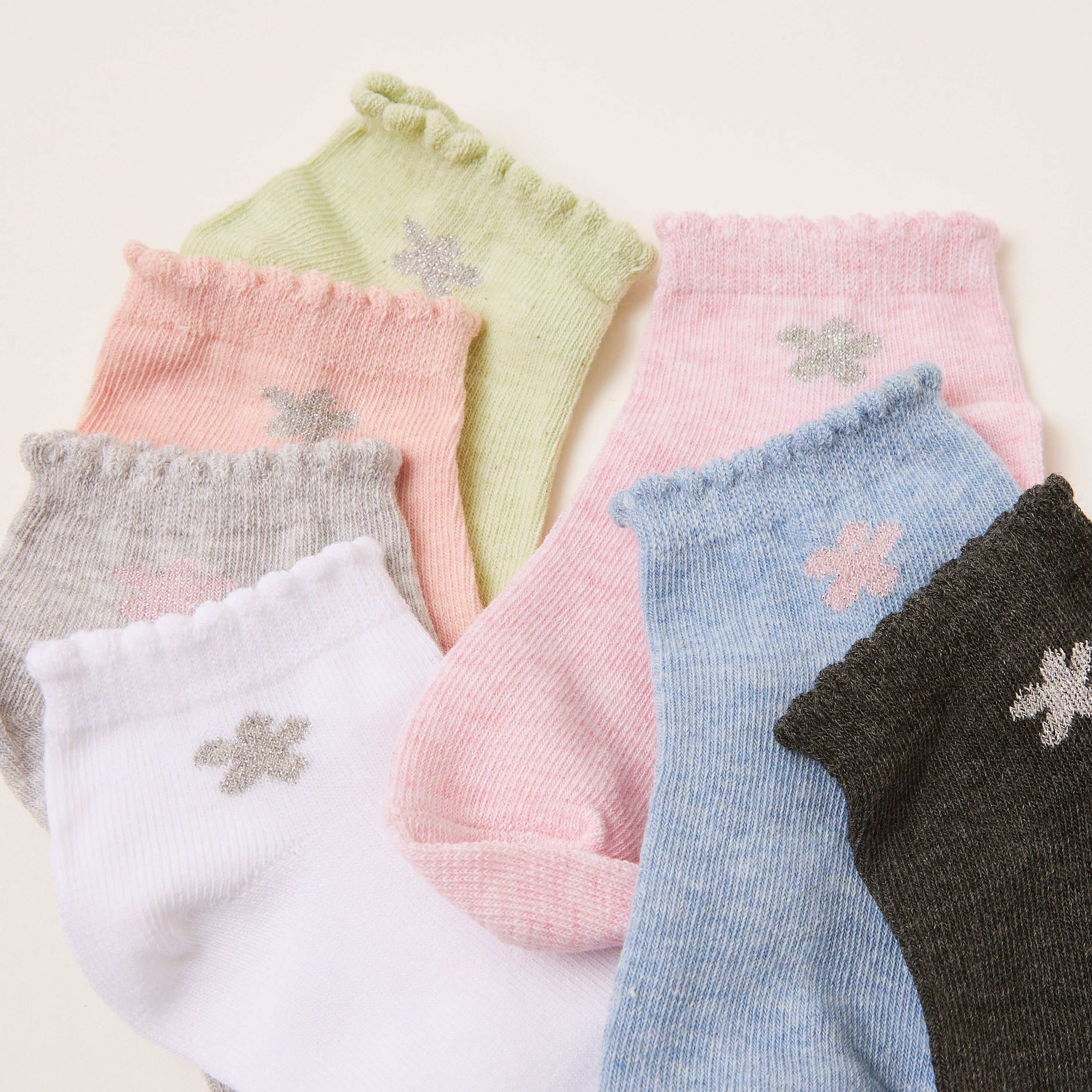 Juniors Ankle Length Socks with Glitter Detail - Set of 7-girls-clothing-multipacks-image-3