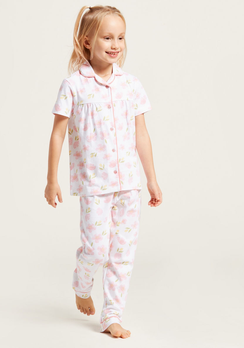 Juniors All-Over Floral Print Short Sleeves Sleepshirt and Pyjama Set-Pyjama Sets-image-1