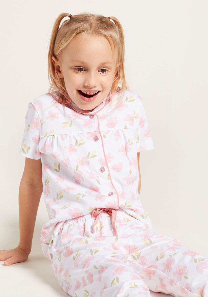 Juniors All-Over Floral Print Short Sleeves Sleepshirt and Pyjama Set-Pyjama Sets-image-2