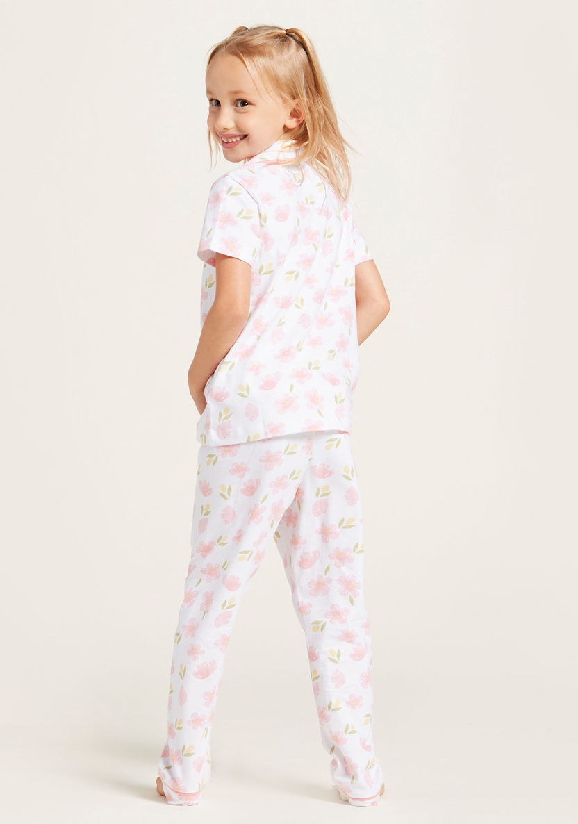 Juniors All-Over Floral Print Short Sleeves Sleepshirt and Pyjama Set-Pyjama Sets-image-3