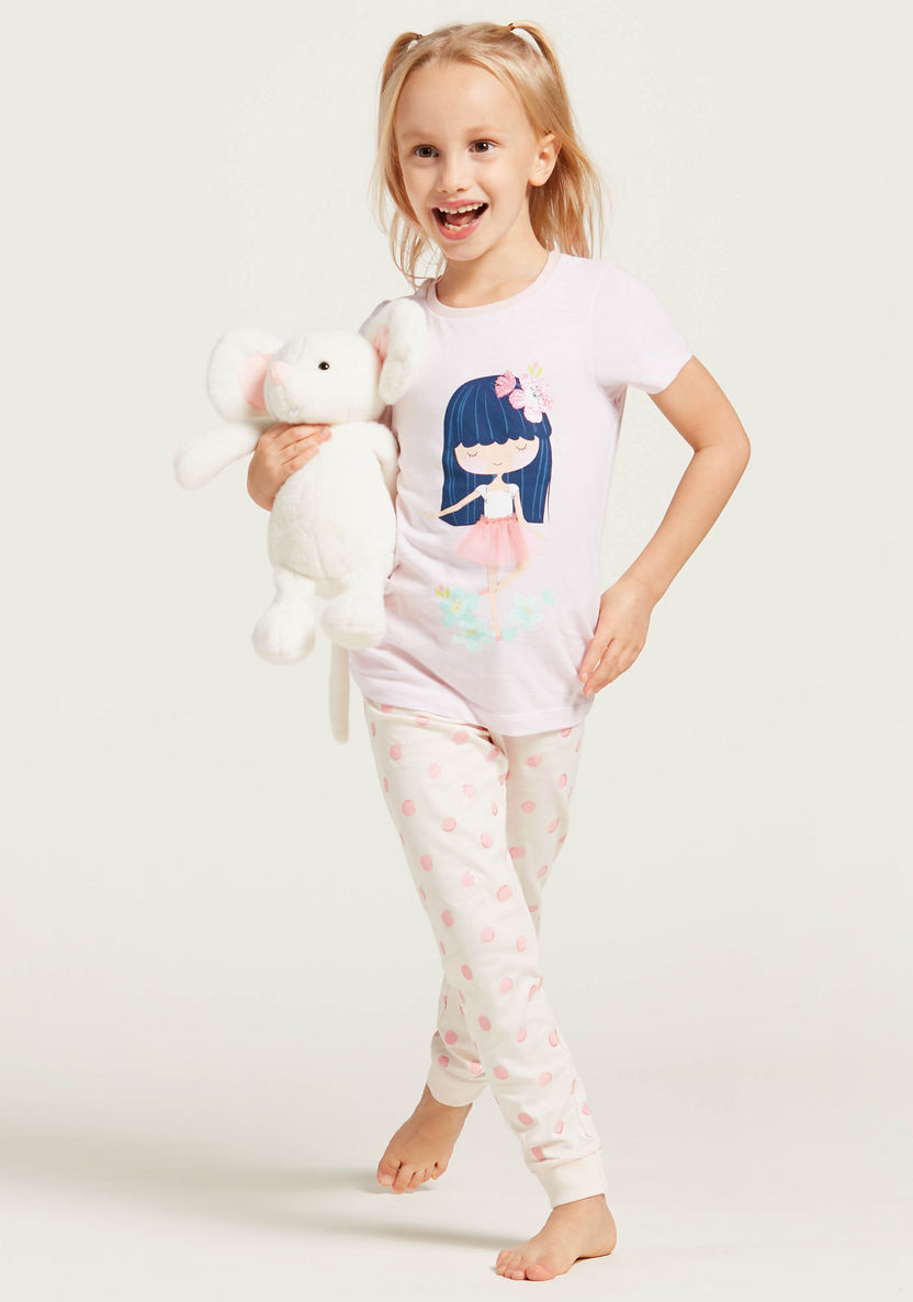 Juniors Graphic Print T-shirt and All-Over Print Pyjama Set-Pyjama Sets-image-0