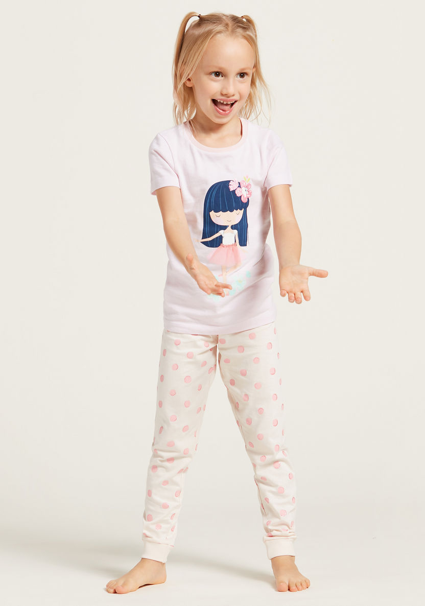Juniors Graphic Print T-shirt and All-Over Print Pyjama Set-Pyjama Sets-image-1