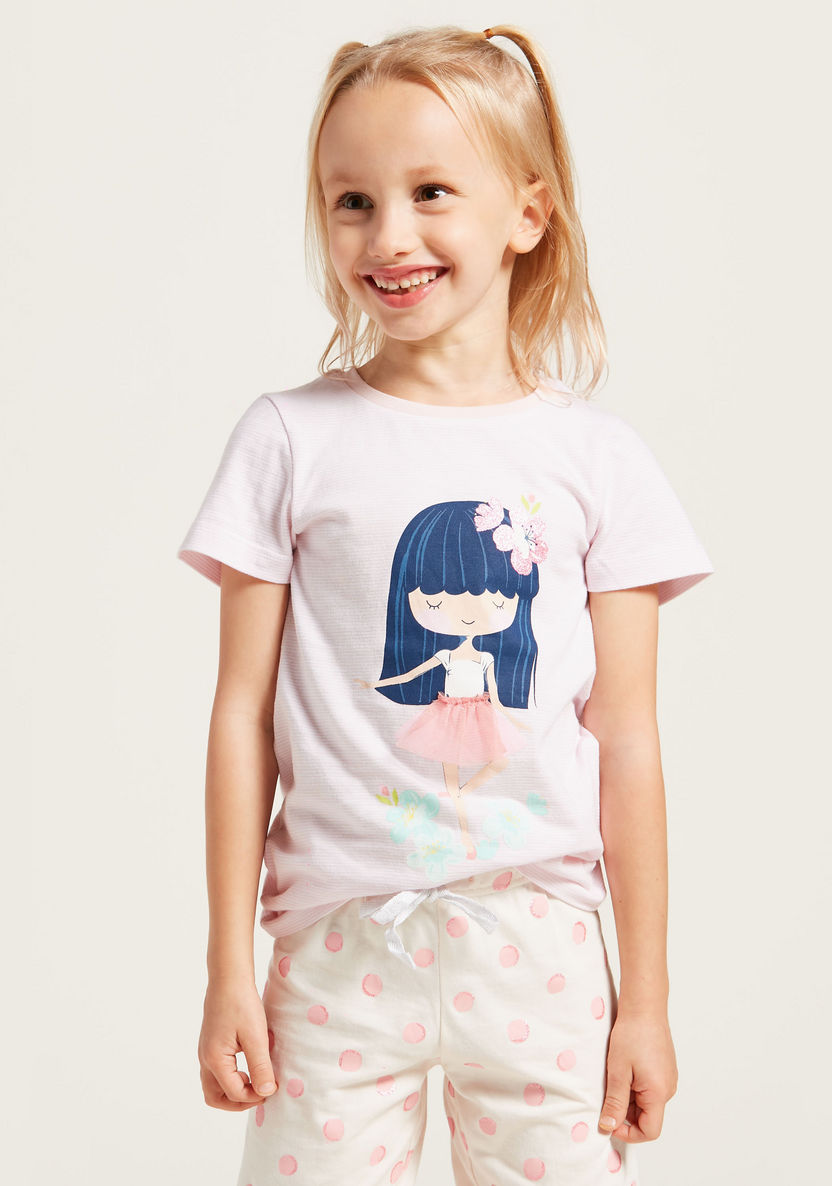 Juniors Graphic Print T-shirt and All-Over Print Pyjama Set-Pyjama Sets-image-2