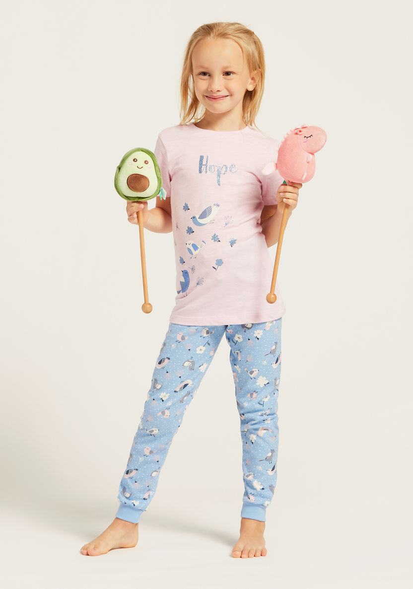 Juniors Graphic Print Round Neck T-shirt and Joggers Set-Pyjama Sets-image-0