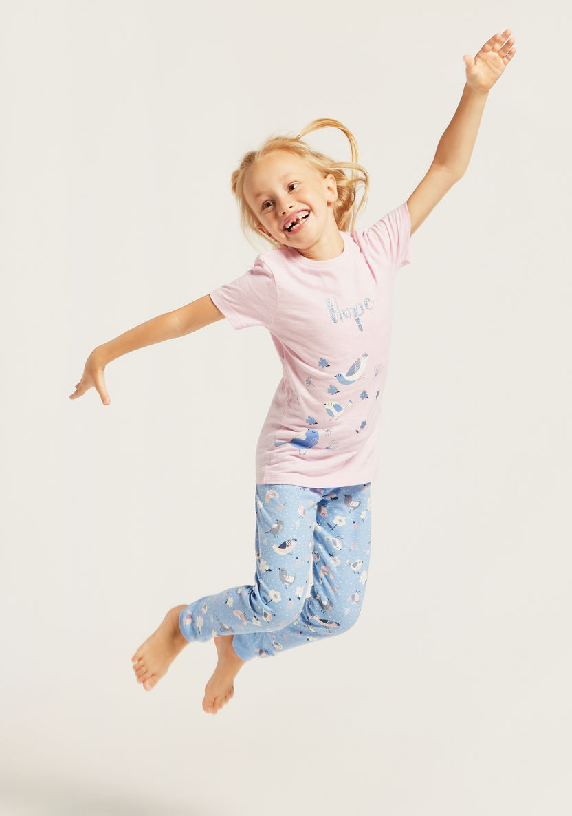 Juniors Graphic Print Round Neck T-shirt and Joggers Set-Pyjama Sets-image-1