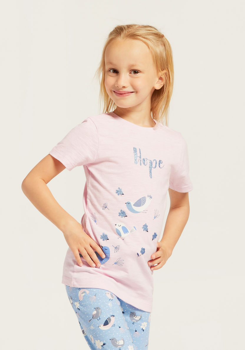 Juniors Graphic Print Round Neck T-shirt and Joggers Set-Pyjama Sets-image-2