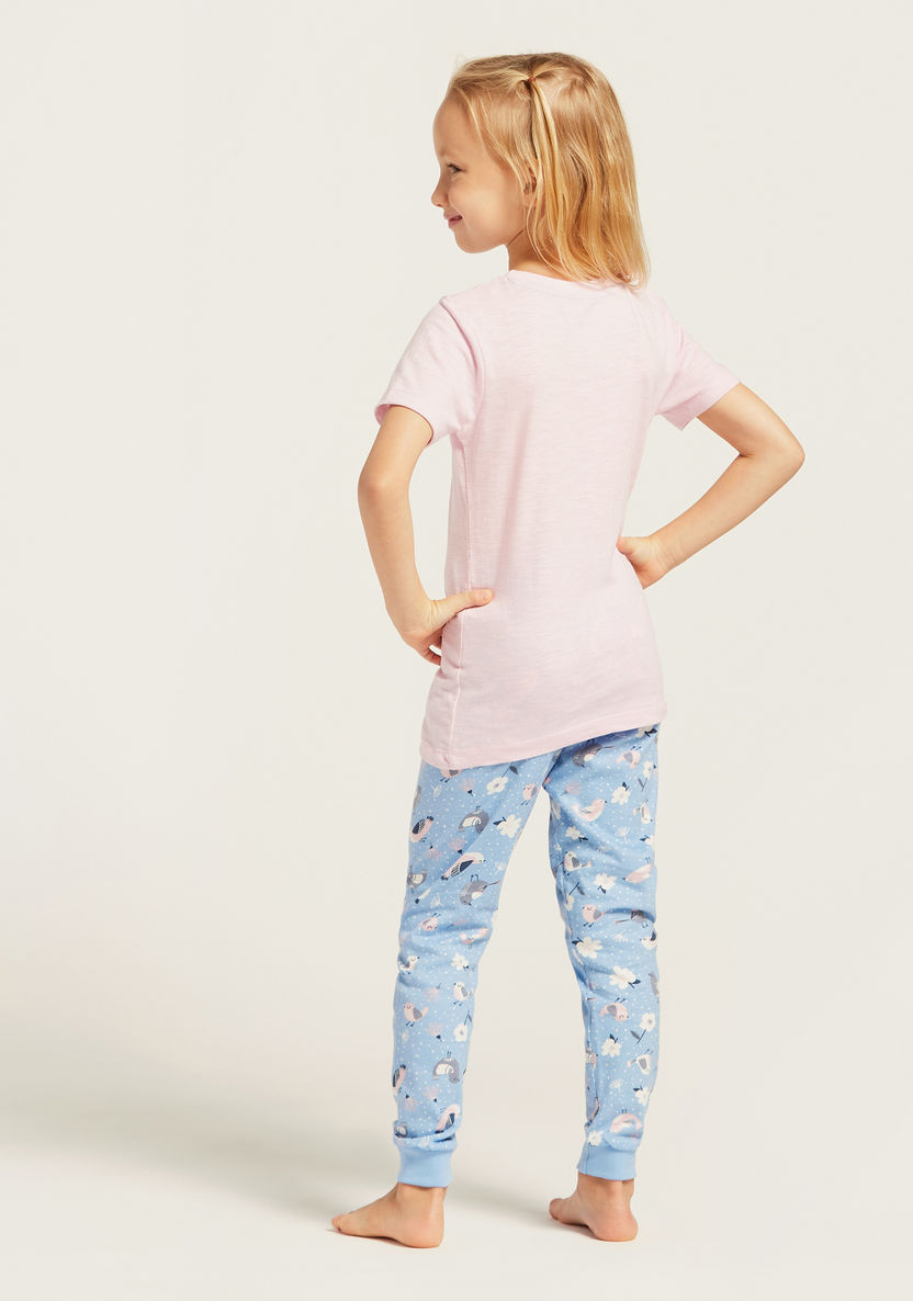 Juniors Graphic Print Round Neck T-shirt and Joggers Set-Pyjama Sets-image-4