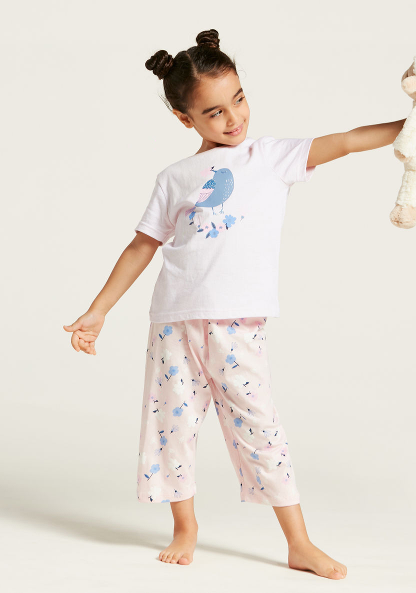 Juniors Graphic Print T-shirt and Pyjama Set-Pyjama Sets-image-0
