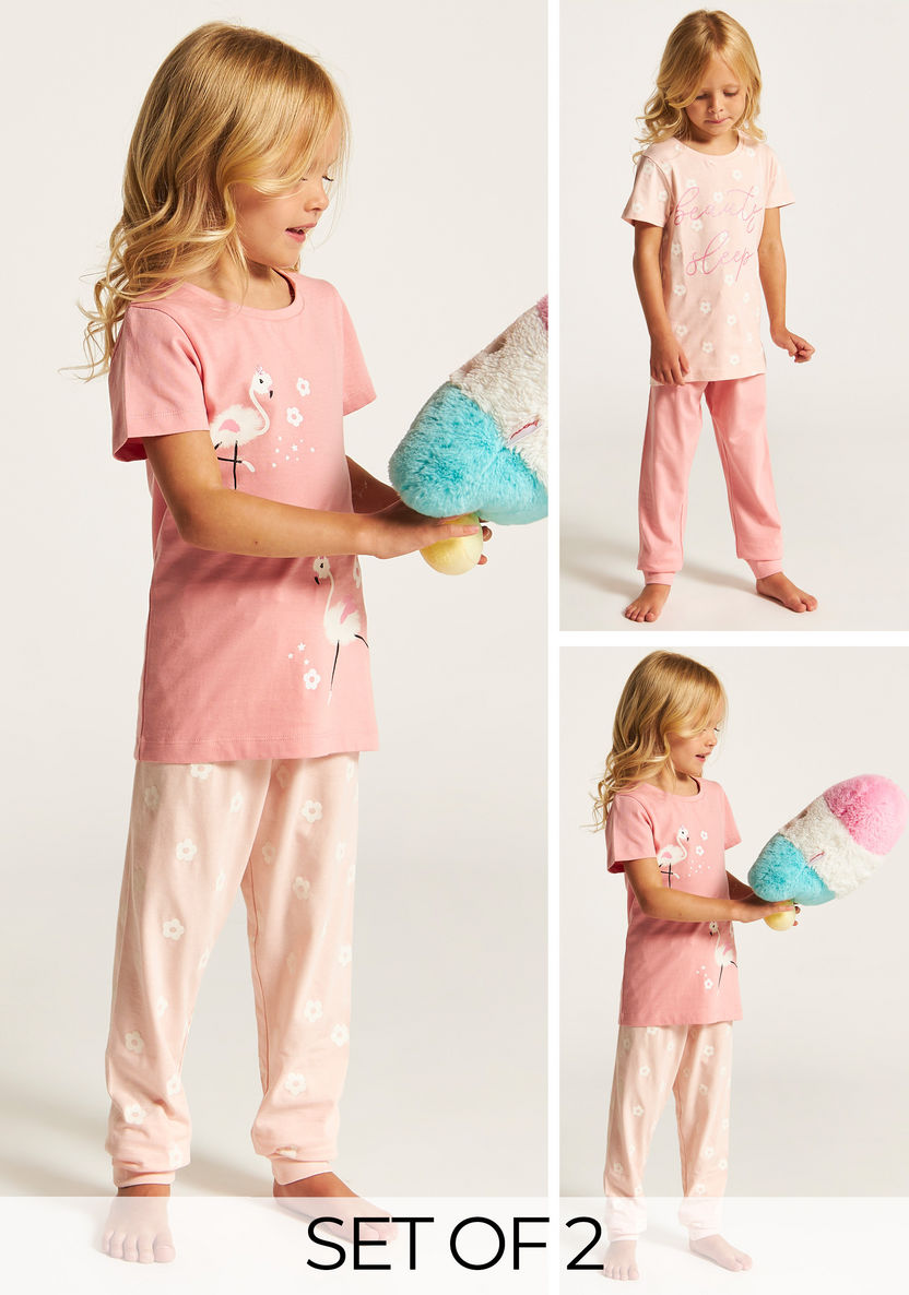 Juniors Printed Round Neck T-shirt and Pyjama - Set of 2-Nightwear-image-0