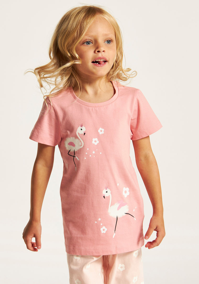 Juniors Printed Round Neck T-shirt and Pyjama - Set of 2-Nightwear-image-2