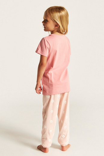 Juniors Printed Round Neck T-shirt and Pyjama - Set of 2