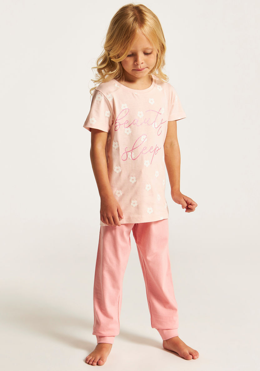 Juniors Printed Round Neck T-shirt and Pyjama - Set of 2-Nightwear-image-5