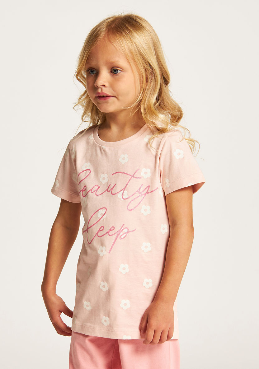 Juniors Printed Round Neck T-shirt and Pyjama - Set of 2-Nightwear-image-6