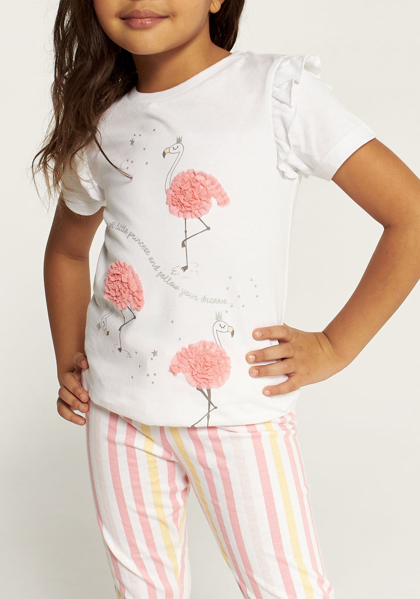 Juniors Swan Embellished Crew Neck T-shirt and Pyjama Set-Nightwear-image-3