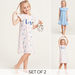 Juniors Graphic Print Sleep Dress with Cap Sleeves - Set of 2-Pyjama Sets-thumbnail-0