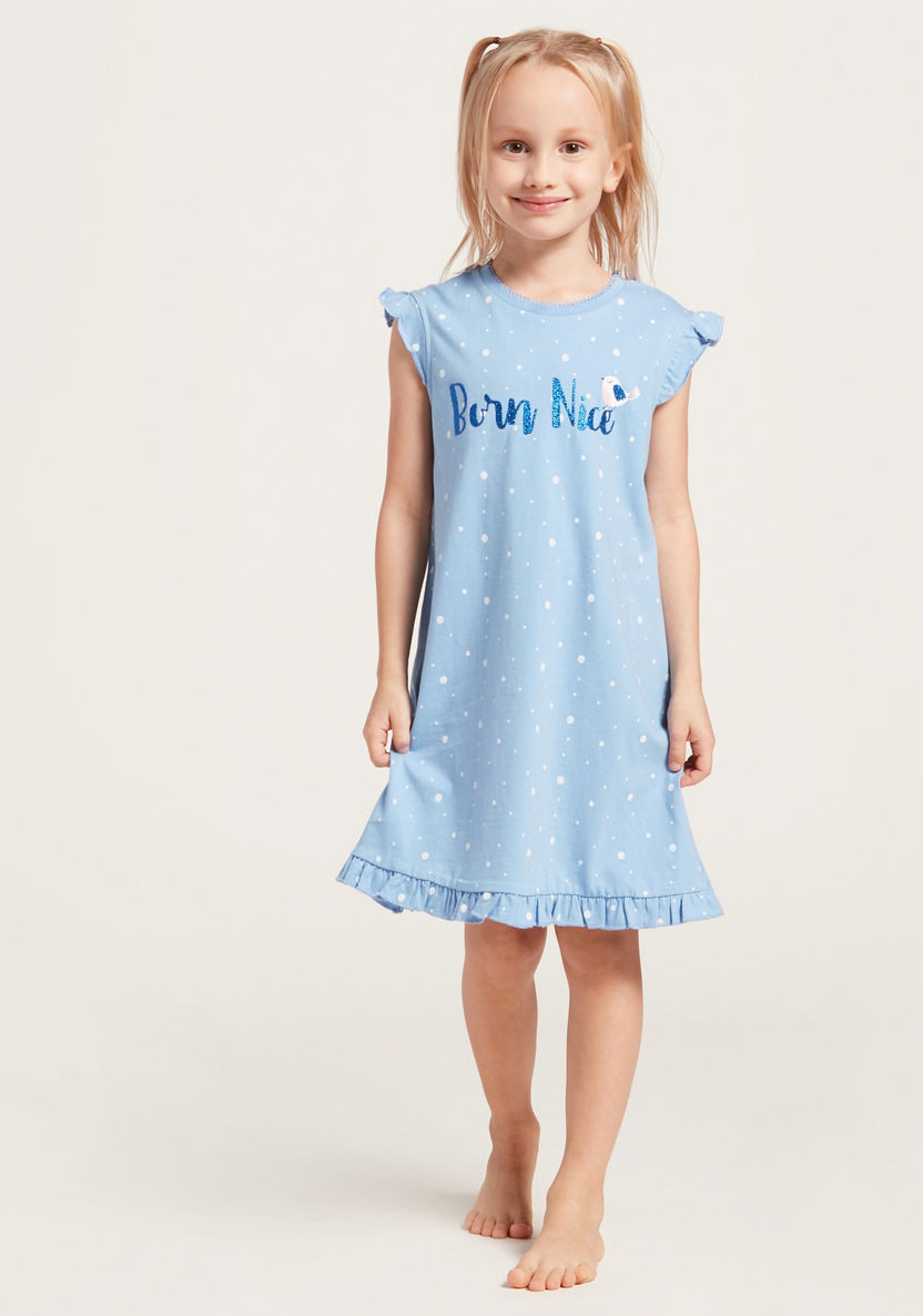 Juniors Graphic Print Sleep Dress with Cap Sleeves - Set of 2-Pyjama Sets-image-4