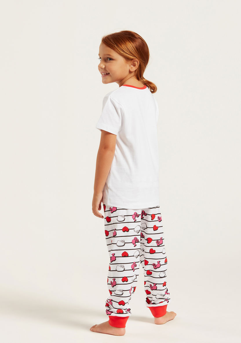 Sanrio Barbie Hello Kitty Typographic Print T-shirt and Joggers Set-Pyjama Sets-image-4