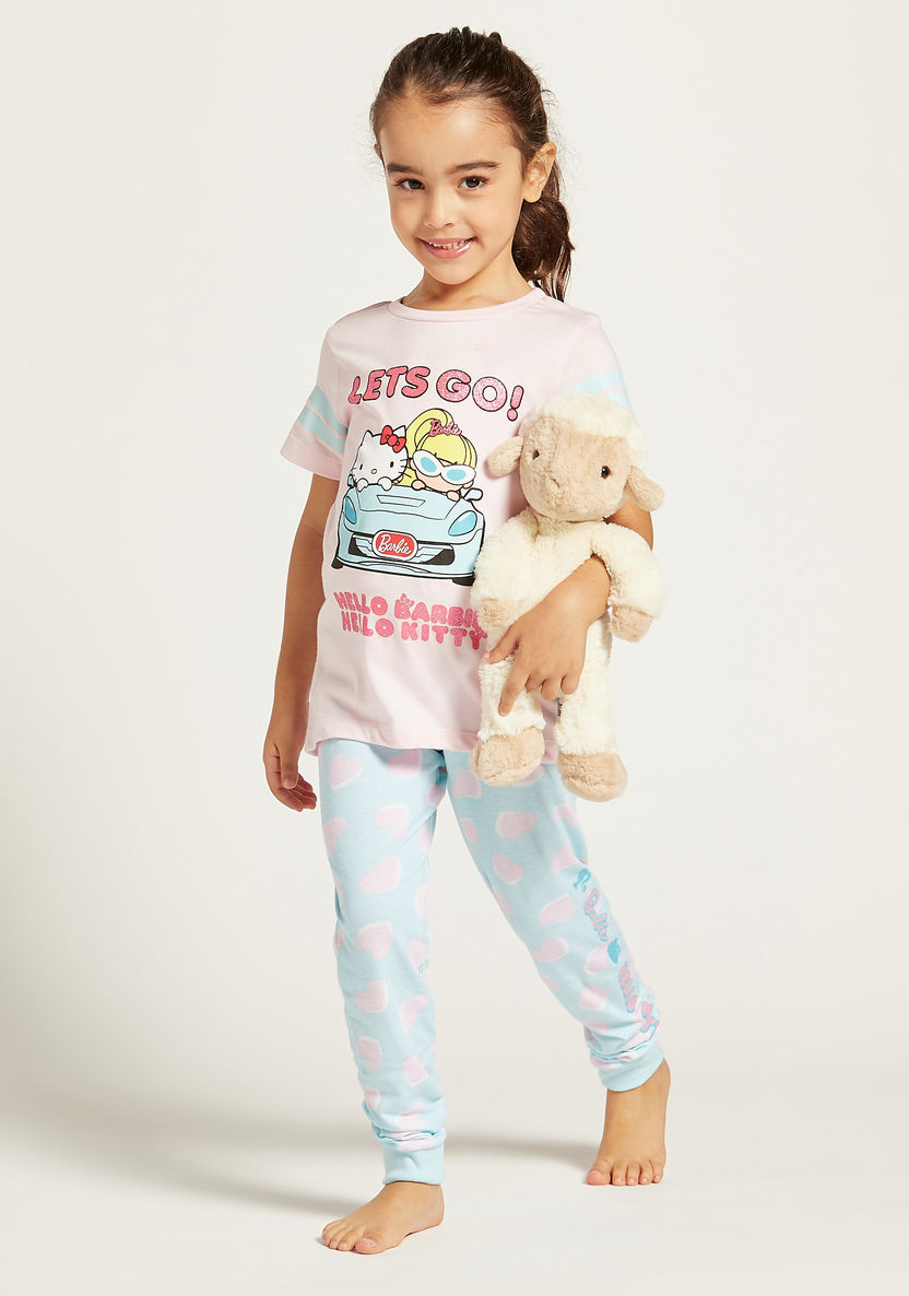 Hello Kitty Print Short Sleeves T-shirt and Pyjama Set-Pyjama Sets-image-0