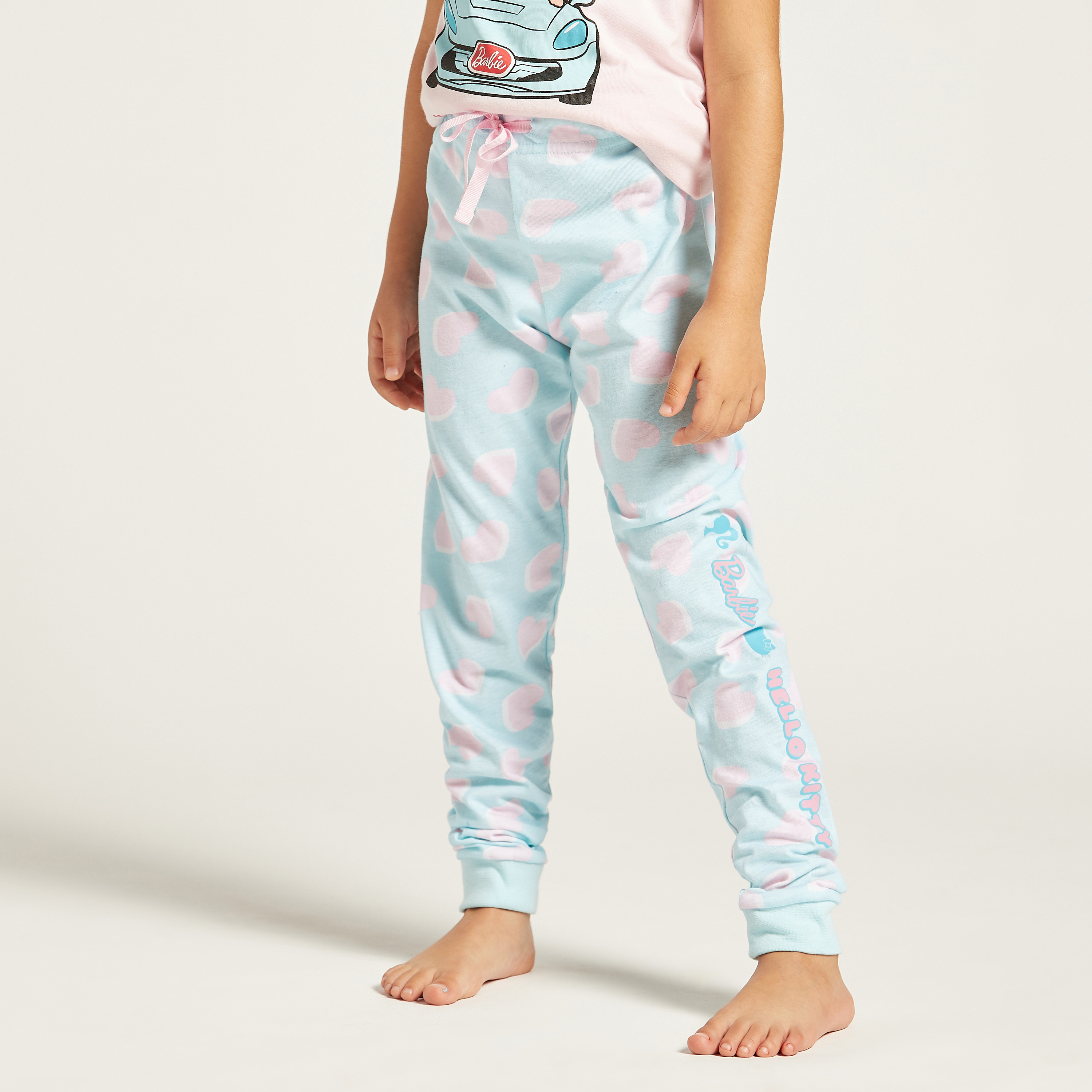 Hello Kitty Print Short Sleeves T-shirt and Pyjama Set-girls-clothing-nightwear-image-3