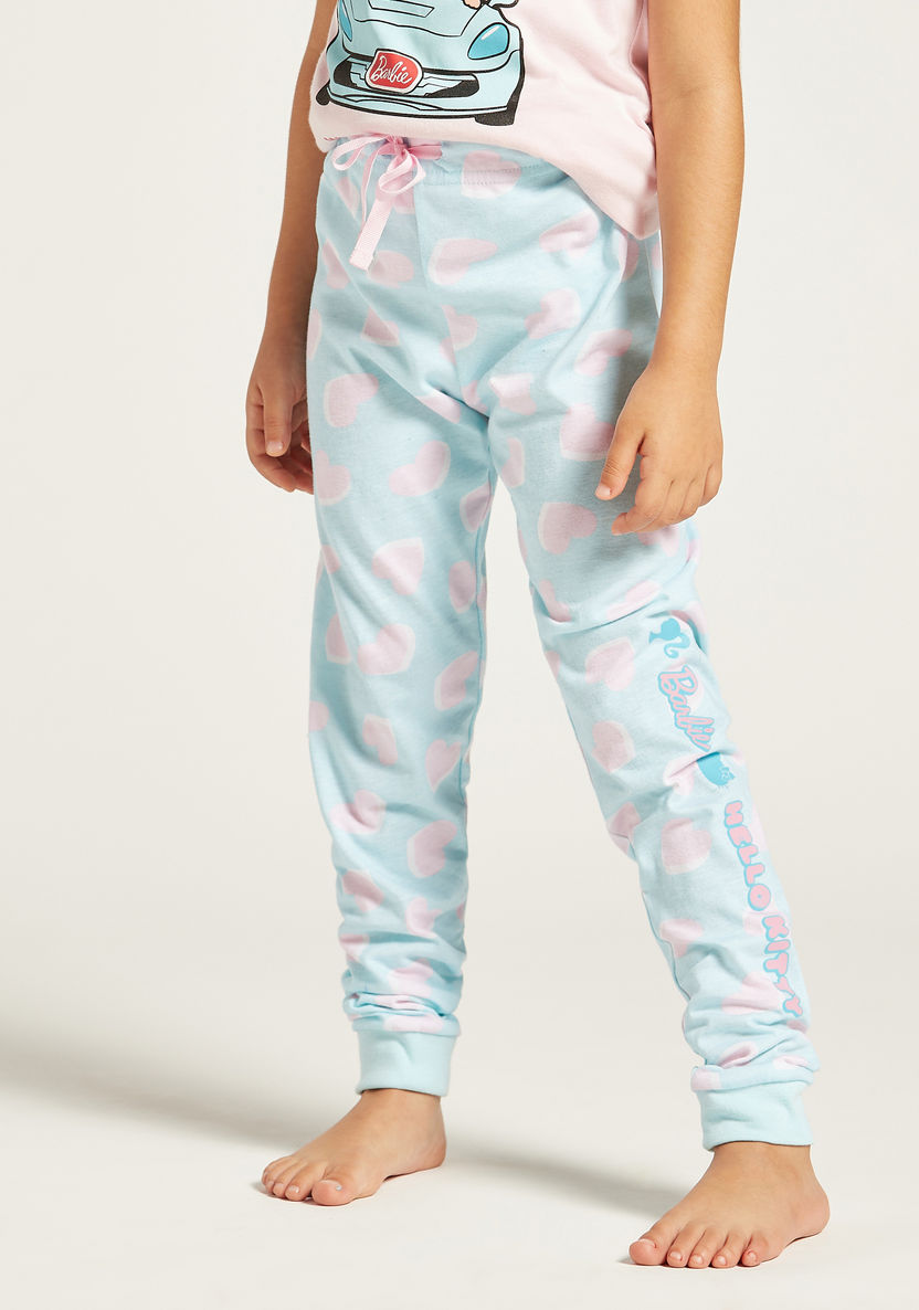 Hello Kitty Print Short Sleeves T-shirt and Pyjama Set-Pyjama Sets-image-2