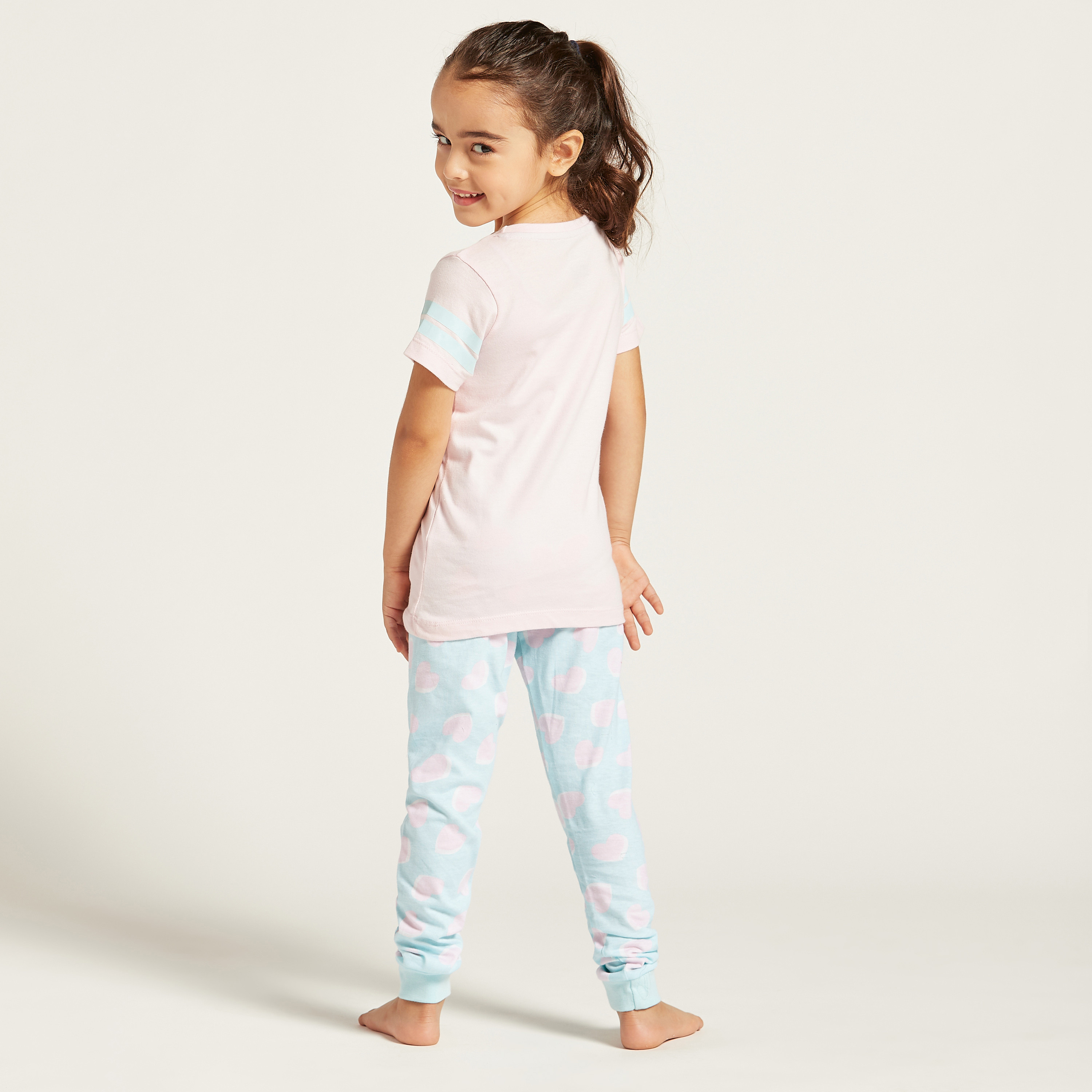 Hello Kitty Print Short Sleeves T-shirt and Pyjama Set-girls-clothing-nightwear-image-4