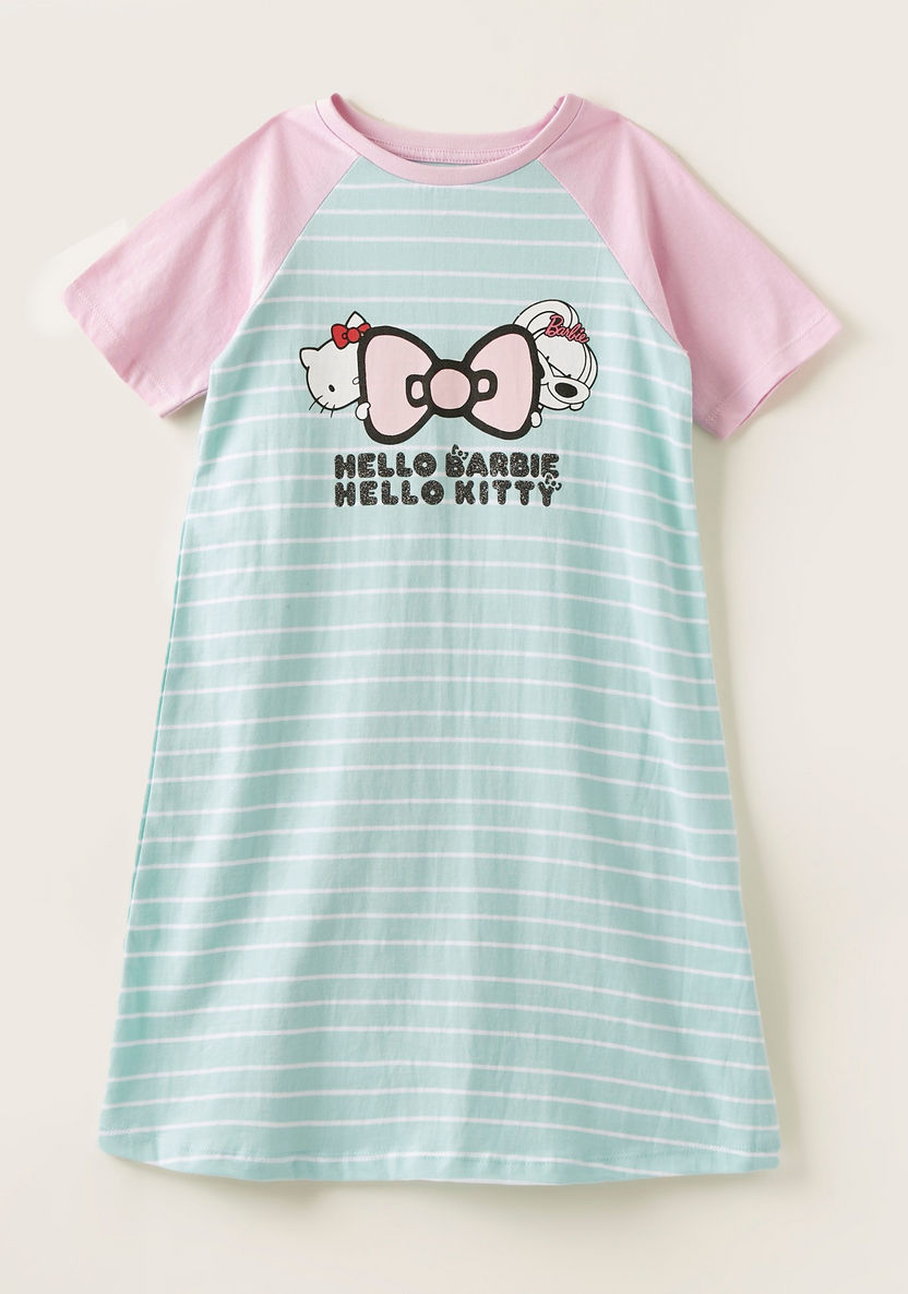 Hello Kitty Graphic Print Sleep Dress with Raglan Sleeves-Pyjama Sets-image-0