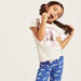 Barbie Print T-shirt and Contrast Full-Length Pyjama Set-Pyjama Sets-thumbnail-2