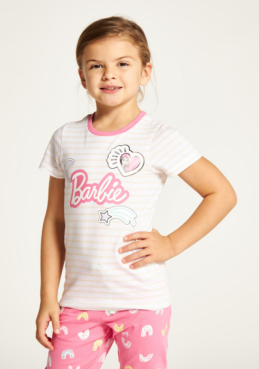 Barbie Print Round Neck T-shirt and Full Length Pyjama Set-Nightwear-image-2
