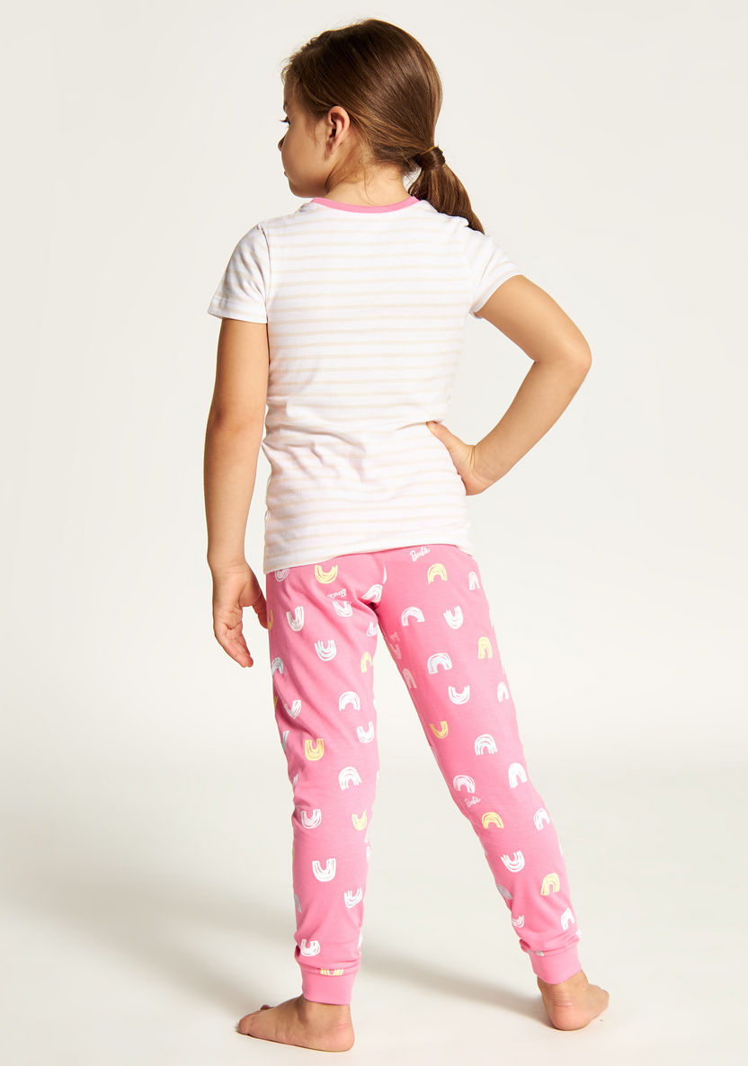 Barbie Print Round Neck T-shirt and Full Length Pyjama Set-Nightwear-image-3