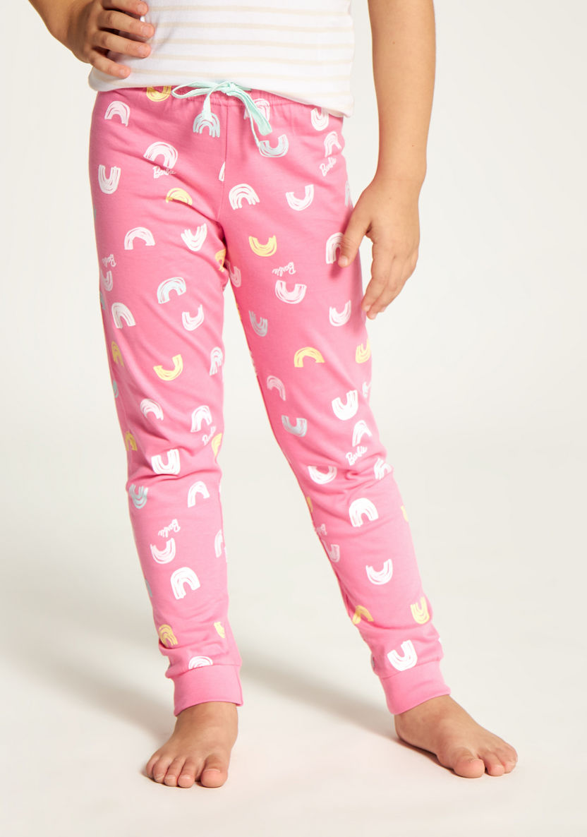 Barbie Print Round Neck T-shirt and Full Length Pyjama Set-Nightwear-image-4