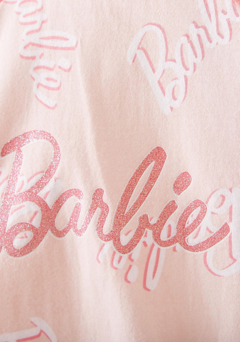 Barbie Print Nightdress with Round Neck and Long Sleeves-Nightwear-image-1