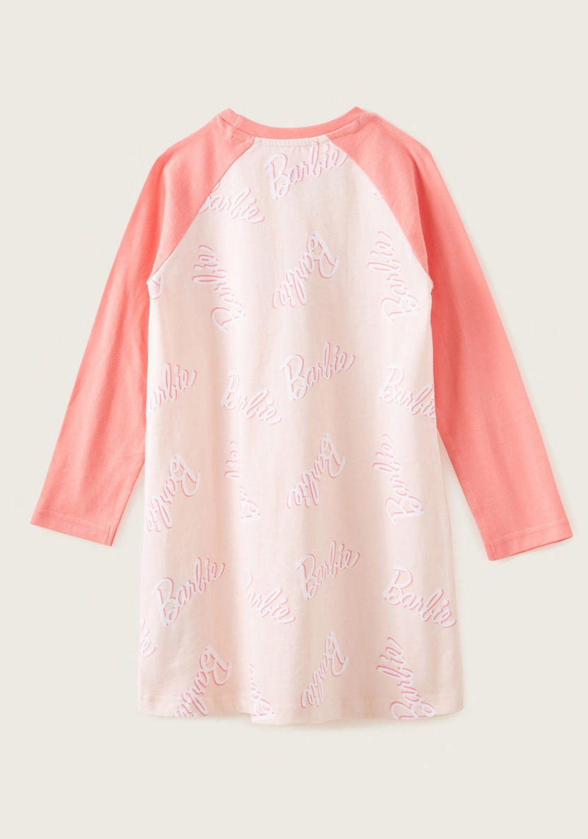 Barbie Print Nightdress with Round Neck and Long Sleeves-Nightwear-image-2