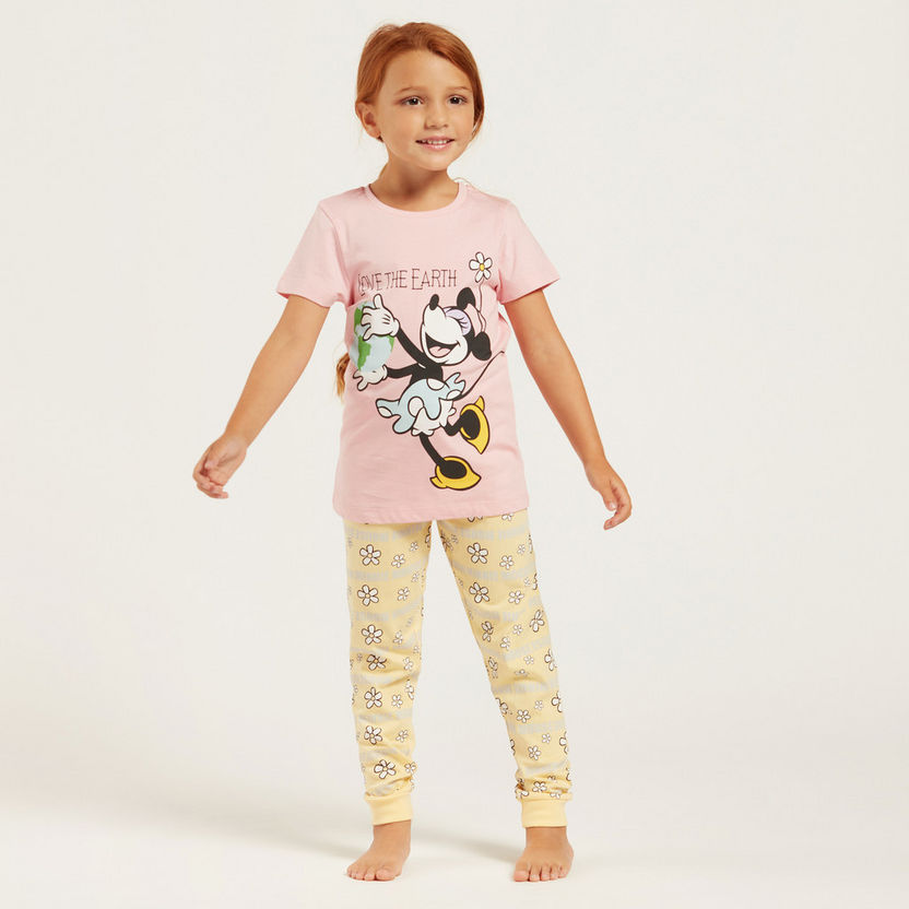 Minnie Mouse Print T-shirt and Pyjama Set-Sleepsuits-image-0