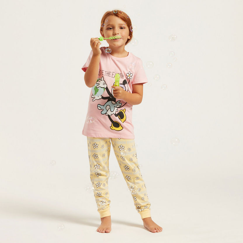 Minnie Mouse Print T-shirt and Pyjama Set-Sleepsuits-image-1