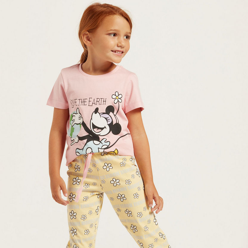 Minnie Mouse Print T-shirt and Pyjama Set-Sleepsuits-image-3